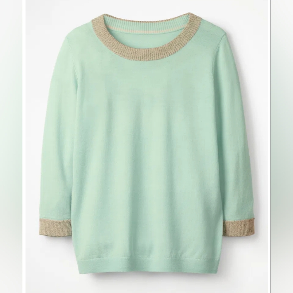 Boden Mint Green wool blend sweater metallic silver trim size US 6